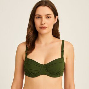 CUUP The Scoop Bra RARE Olive Green 34G Underwire Unlined Stretchy Mesh Style